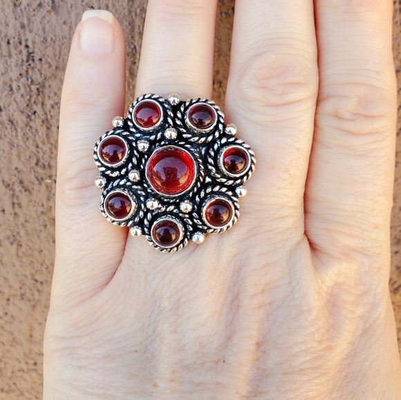New Red Onyx Adjustable Silver Statement Ring. - Picture 3 of 10